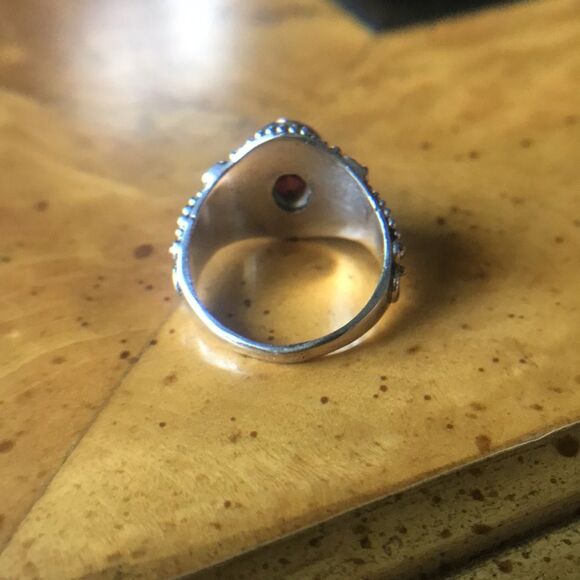 Natural Red Garnet Sterling Silver Solitaire Ring Size 6 - Picture 5 of 8